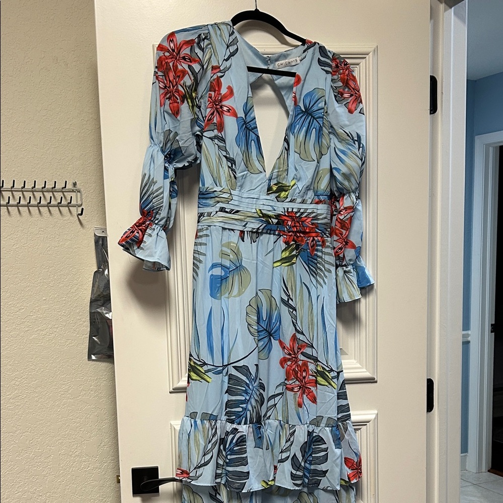Tropical Backless Dress in Blue and Red